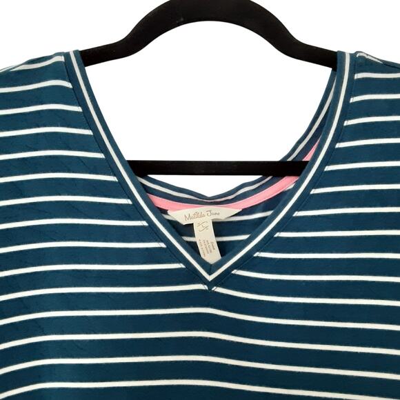 Matilda Jane Set Sail Maxi Dress Teal White Nautical Stripe Womens L Jersey Knit - Picture 4 of 9